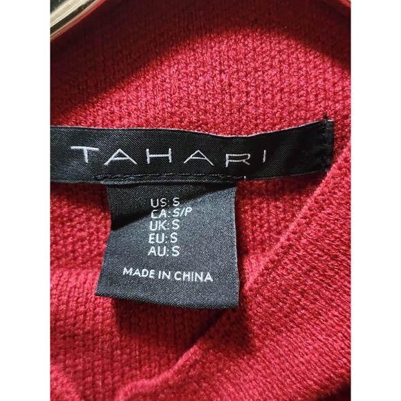 Tahari Sweater Jeweled Sleeved Cranberry Red Womens Small Turtle Neck - Picture 4 of 9